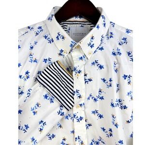 CACTUS MAN Ricky Singh Mens White Blue Floral Print Button Down Shirt Size L